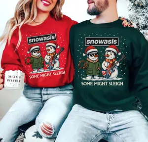Funny Christmas Shirt SNOWASIS Some Might Sleigh Snowman Rock Band Parody Holiday Gift for Music Lovers Xmas Sweatshirt Jumper Hoodie