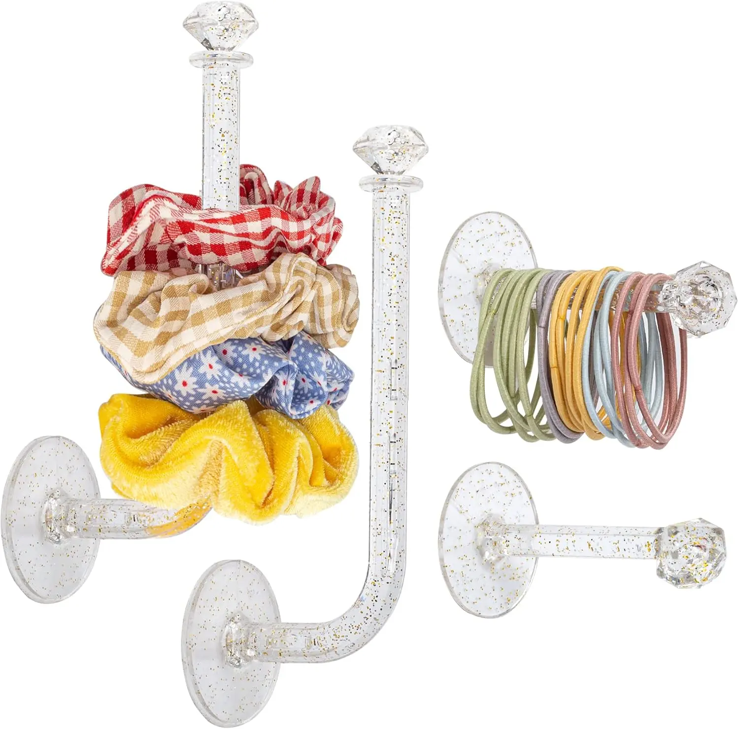 4pcs Headband Holder Stand Scrunchie Organizer, Women  Hair Accessories Organizer Storage for Headband Hairband Hair Ties, Clear Glitter Adhesive Scrunchy Holder