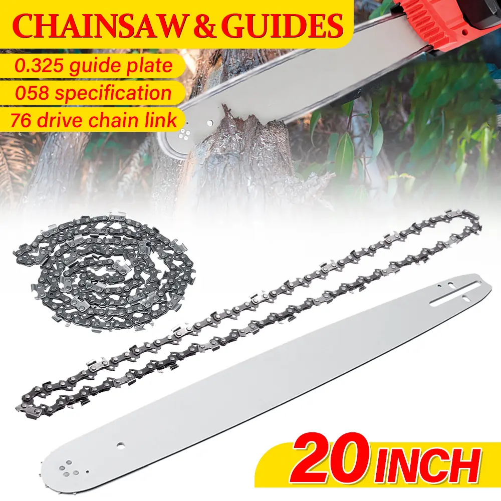 1Set Chainsaw Chain Guide Plate Set, Including 18in/20in Chain And 0.325 Guide Plate, 72/76 Drive Chain Link, Cordless Chainsaw Replacement Parts, Suitable For Woodworking Use, Garden Trimming, Cutting Wood Tools