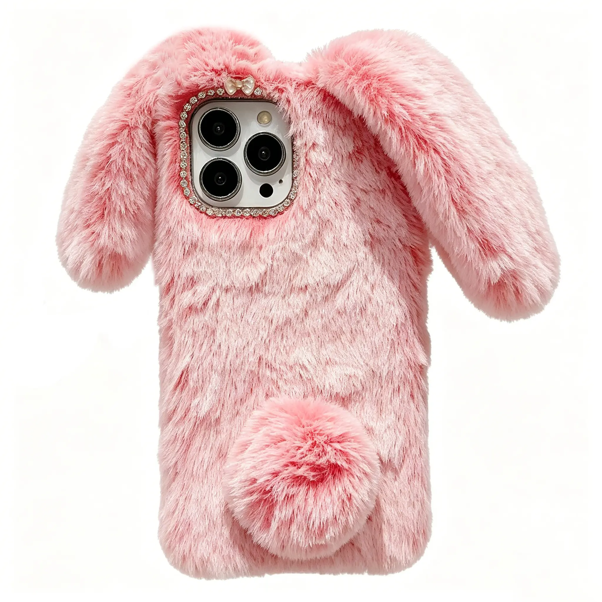 (Case & Nova) Cartoon Furry TPU Plush Bunny Cellphone Casing - Winter Hand Warmer, Protective Plush Cover, Women's Accessory Compatible with iPhone 17 Pro Max,16,16 Plus,15,14,13,12,11, Accessories