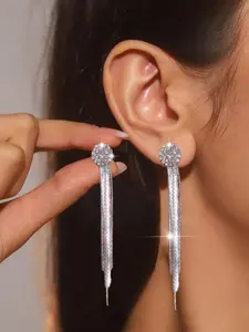 Rhinestone Decorated Tassel Design Dangle Earrings, High Quality Earrings, Elegant Jewelry for Party, Daily Clothing Decor, Trendy All-match & Exquisite Jewelry for Birthday Gift, Trendy Jewellery Accessories