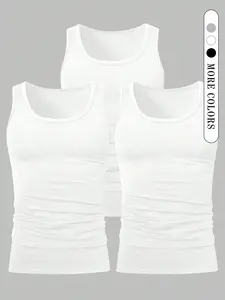 Men's Classic Tank Top Set, Casual Street Style, Loose-Fitting Short Sleeve, All Seasons, Comfortable Fashion