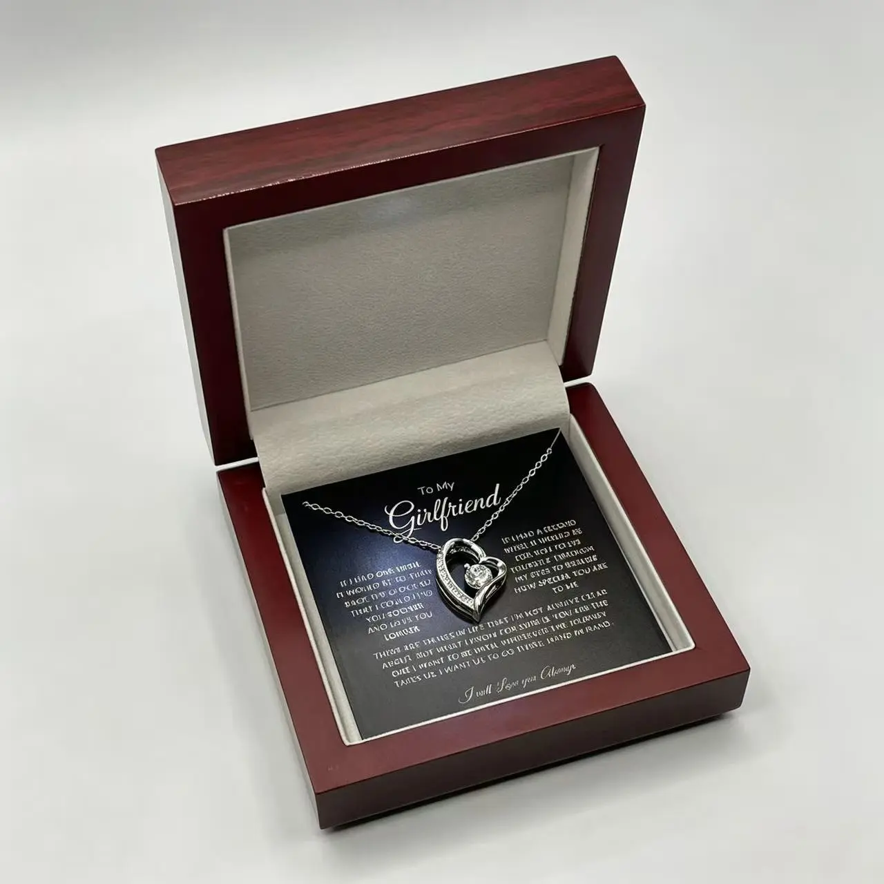 Girlfriend Necklace – Forever Love Pendant Set, Sweet Promise Jewelry for Her, Romantic Birthday Present, Christmas Gift for My Girlfriend, Valentine's Day Idea