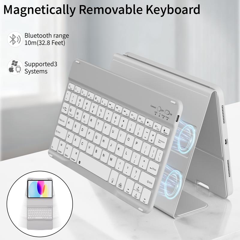 Kenke Backlit Magnetic Bluetooth Keyboard Case Foldable Multi-Angle Cover with Pencil Holder Color Options For iPad (A16)11th/10th Gen11/10.9''2025/2022,iPad Air11''M3/M2 2025/2024,Air5th/4th Gen10.9''2022/2020