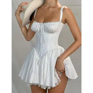 Women's Contrast Lace Tie Front Cami Dress, Elegant Sleeveless Short Dress for Party and Dating, Stylish Summer Outfits 2026