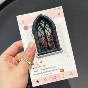 Gothic Window Phone Grip, Dark Aesthetic Rose Pop Socket, Vintage Cathedral Window Phone Holder, Gothic Floral Phone Stand, Moody Aesthetic Accessory
