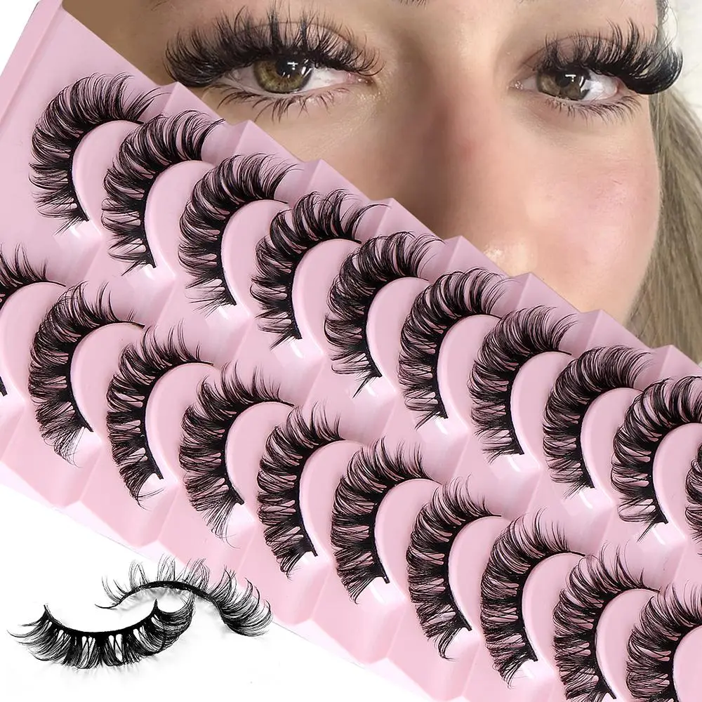 Natural False Eyelashes for Eyelashes Extensions, 10 Pairs Thick Natural Curling Fake Lashes, Full Volume Eyelash for Lashes Extensions