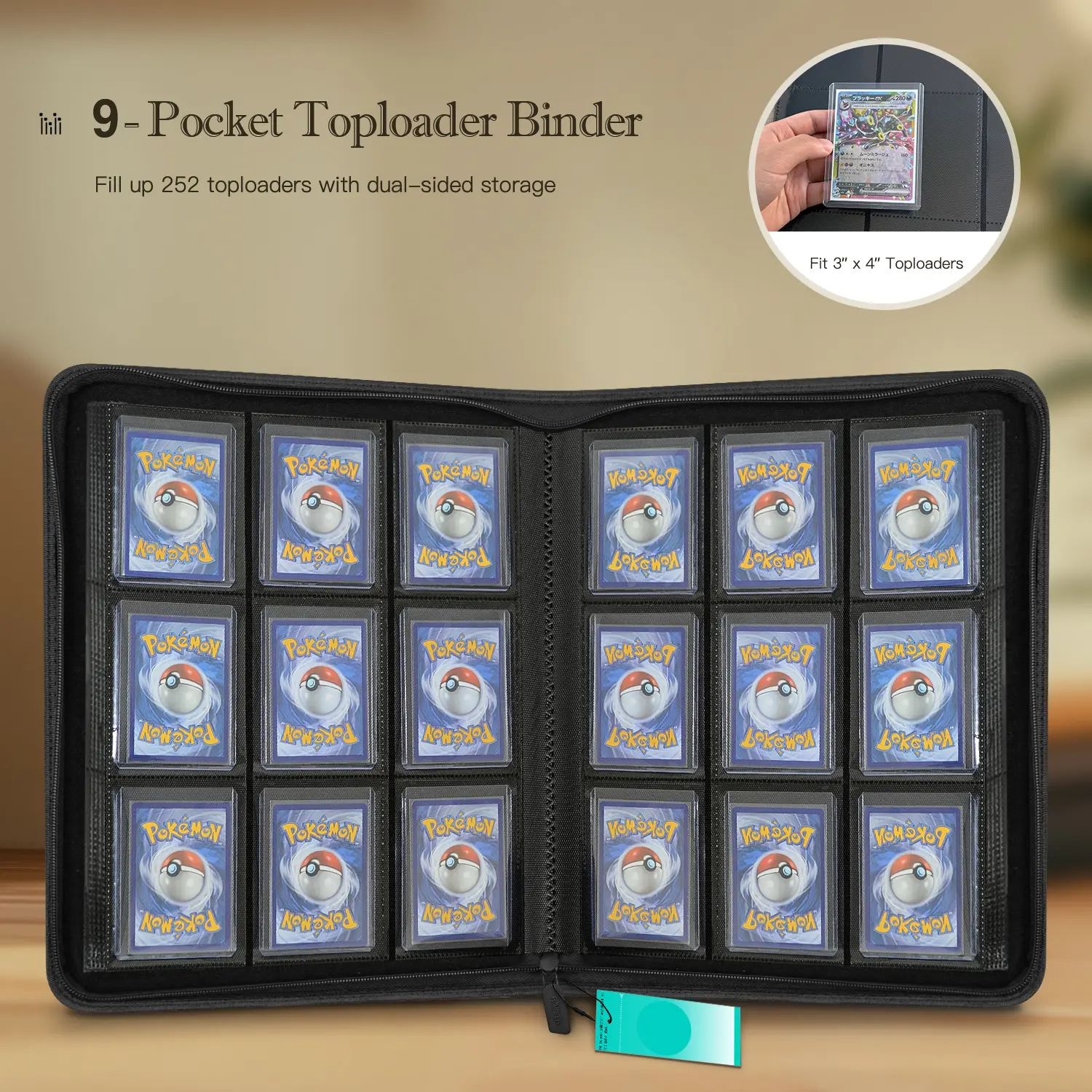 RAVAVER Toploader Binder ,Oversize 9-Pocket Album ,Holds 252 Toploaders with DIY Label Slot and Side- RAVAVER Toploader Binder ,Oversize 9-Pocket Album ,Holds 252 Toploaders with DIY Label Slot and Side-