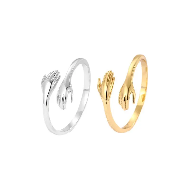 Minimalist Hugging Hands Ring – Indie Designer Jewelry for Women,Hypoallergenic Titanium Stackable Rings maternity  ring Elegant Alloy Wide Cuff Rings