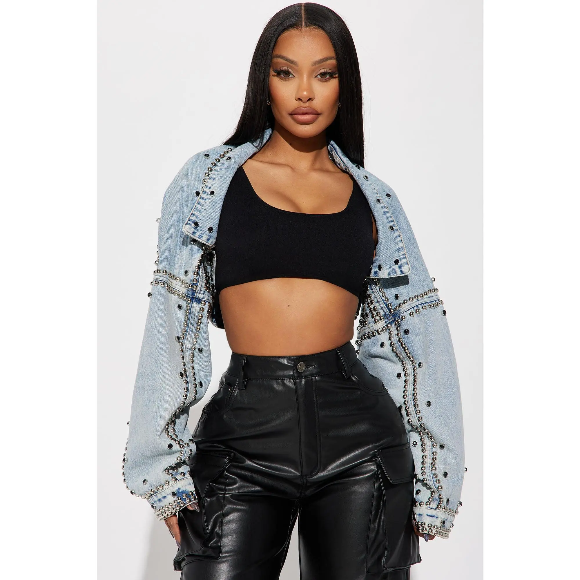 Hollywood Studded Denim Jacket - Light Blue Wash Hollywood Studded Denim Jacket - Light Blue Wash