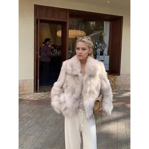 Women's Faux Fox Fur Coat, Elegant Loose-Fit Stand Collar Long Sleeve Jacket, Thick Warm Winter Outerwear for Fall & Winter Seasons