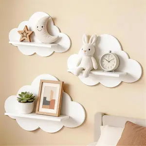 3 Pcs White Cloud Floating Wall Shelves - Wavy Small Hanging Shelves for Bathroom Living Room Bedroom Nursery Home Decor