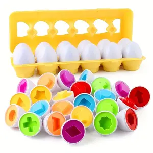 Matching Eggs 12 pcs Set Color & Shape Recoginition Sorter Puzzle for Toddlers Easter Travel Game Early Learning Educational Fine Motor Skill Montessori Gift for Year Old Kids Toddler Playset