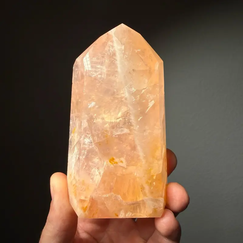 Brazilian Rose Quartz Tower with Golden Healer Inclusions | Large Natural Pink Quartz Crystal | 1 lb