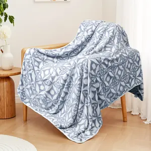 Ultra-Soft Reversible Throw Blanket Blue-Gray/Khaki - Cozy Jacquard Design, Lightweight & Plush For Couch Or Bed, Machine Washable, Cozy Bedding Accessory, Sophisticated Design, Soft Polyester, Blanket For Bed, All-Season Comfort