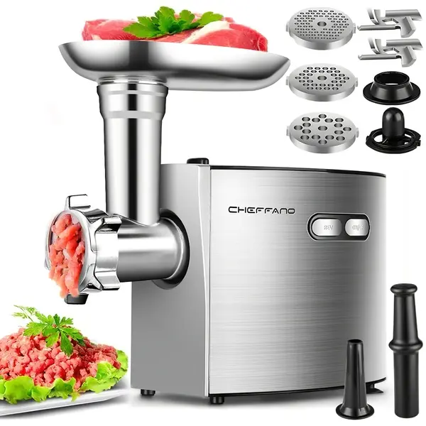 Cheffano Heavy-Duty Multi-Use Electric Meat Grinder - 2600W Max ETL Approved Kitchen Food Processor with 2 Blades, 3 Plates, Sausage Stuffer Tubes & Kubbe Maker for Home Kitchen Use