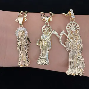 Santa Muerte Necklace 14k Gold Plated Unisex Water Resistant No Fade