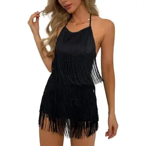 Backless Fringe Dress Jumpsuit – Western Country Concert Cowgirl Outfit for Women, Nashville Tassel Romper, Bohemian Women’s Wear, Breathable