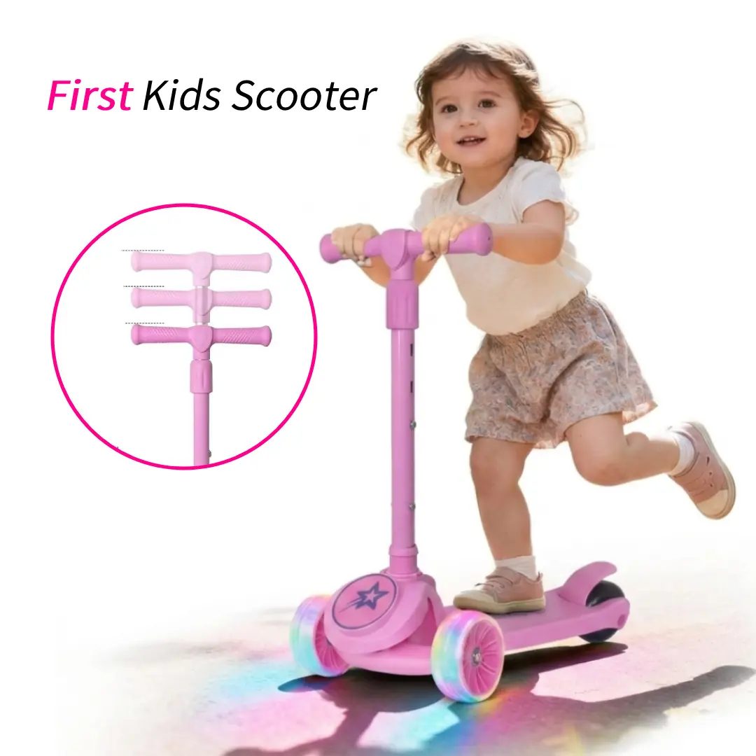 Nattork 3-Wheel Kids Scooter for Toddlers Ages 3-8, Lean-to-Steer Balance Trainer, Light-Up Wheels, 3 Adjustable Height, Sensory Play Toy, Early Development Ride