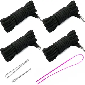 4 Pcs 53'' Drawstring Cords Replacement Drawstrings in 10 Colors facor,with 3 Style Easy Threader for Sweatpants Shorts Pants Hoodies(Black)