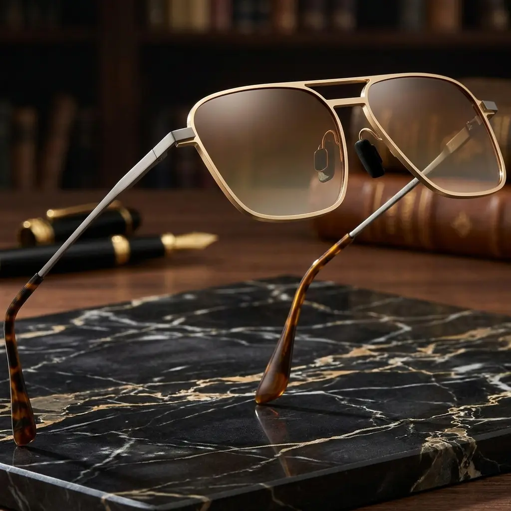 Two-Tone Metal Tortoise Tip Brown Gradient UV400 Retro Aviator Sunglasses