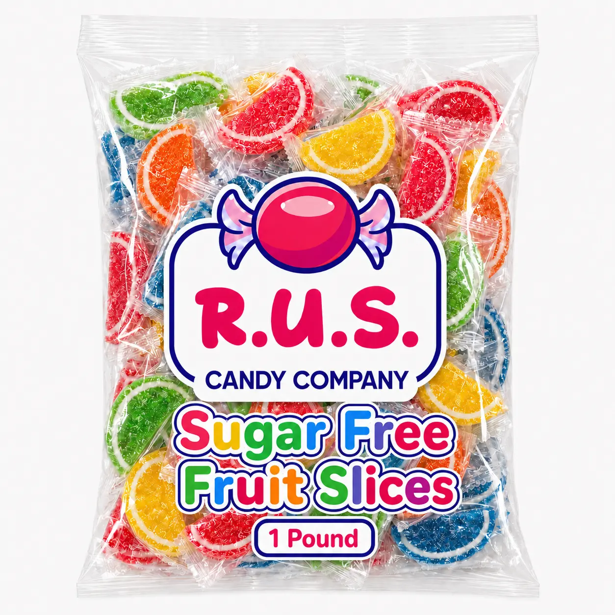 Sugar-Free Fruit Slices Candy, 1 lb Bag, Chewy Assorted Jelly Fruit Candy