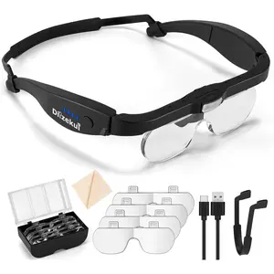 Magnifying Glass with Light 1.5X to 5.0X Rechargeable Head Magnifier with 4 Detachable Lenses for Close Work Hobbies Jewelry