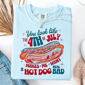 You Look Like the 4th of July Gift for Her, Retro America Hot Dog Funny Shirt, Fourth of July Independence Day Women Tee 2