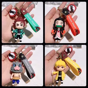 Demon Anime Keychain - Tanjiro Nezuko Inosuke Zenitsu Cute Character - Car Key Strap Charms Pendant -