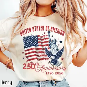 Comfort Colors United States of America 250th Anniversary Shirt Patriotic Vintage Flag 4th of July Tee 250 Years of Independence T-Shirt