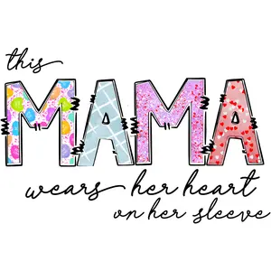 Mama Wears Her Heart Custom Add Names Full Color Transfer