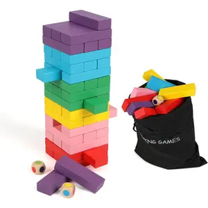 48PCS Wooden Tumbling Stacking Blocks Colorful Balancing Montessori Toys for Kids and Families with Storage Bag