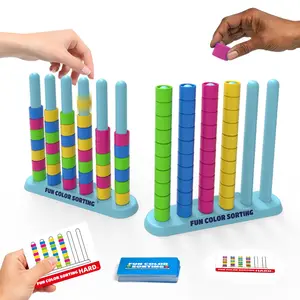 Color Sorting Stack Puzzle Game for Kids & Family, Ring Matching Brain Teaser, Fast Reflex Strategy Game, 2 Player Table Game with Challenge Cards