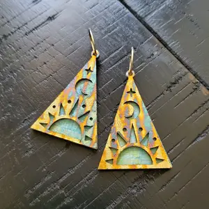 Reversible Wooden Earrings Wear Multiple Ways Celestial Pyramid