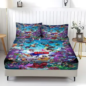 Brawlstars Illustrative Design Print Bed Sheet Set, Bed Sheets Set, Soft Digital Printed Bedding, Ideal for Teenagers Boys Girls Room Decor, Includes 1 Fitted Sheet & 2 Pillowcases
