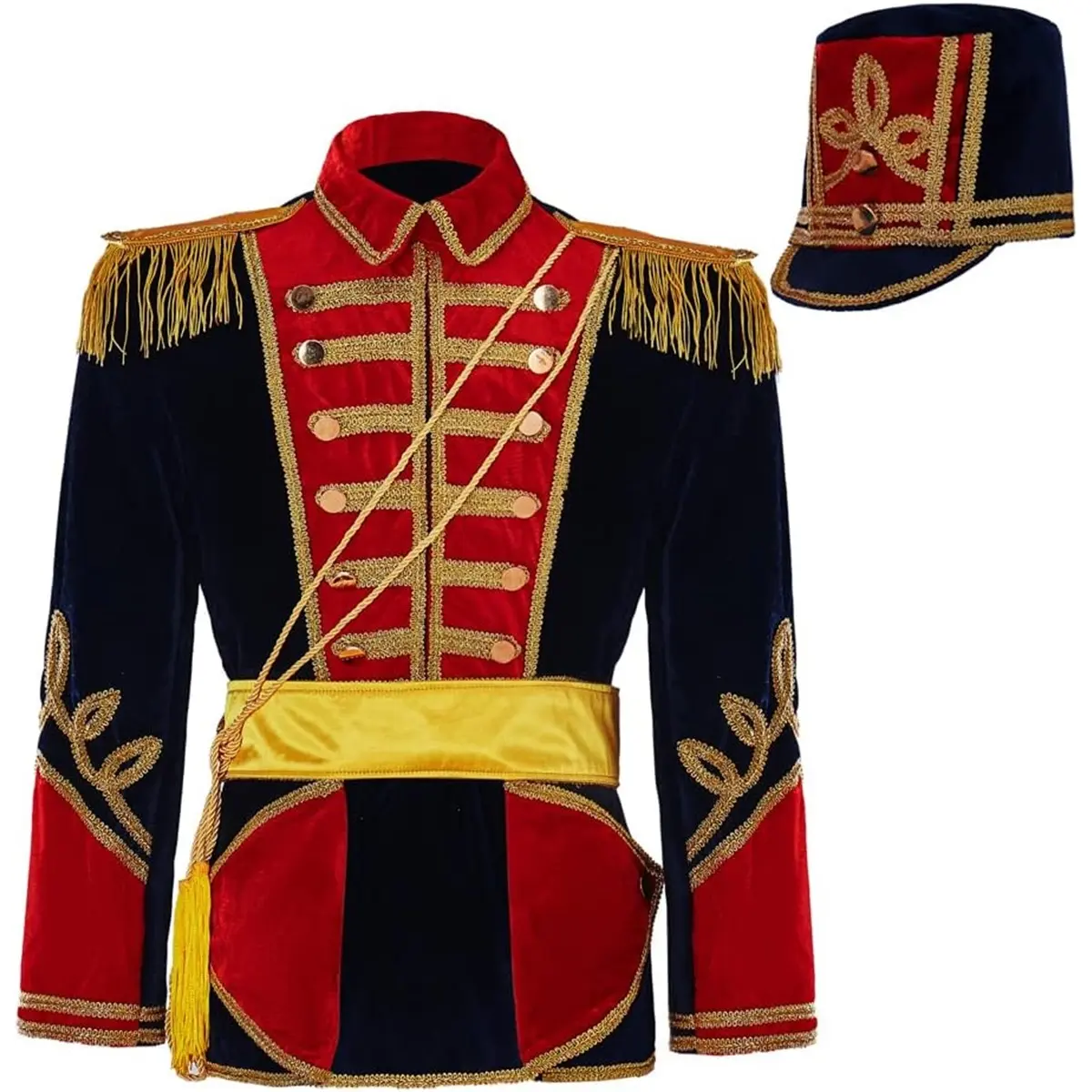 Men‘s Medieval Soldier Costume Top Jacket with Hat Military Officer Style Coat Cosplay Outfit