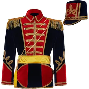 Men‘s Medieval Soldier Costume Top Jacket with Hat Military Officer Style Coat Cosplay Outfit