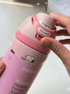 Owala 32oz Pink Water Bottle Cute Kawaii Aesthetic Insulated Tumbler Leakproof Straw Lid Cartoon Printed Gym School Travel Bottle Viral TikTok Trending Gift for Her Girls