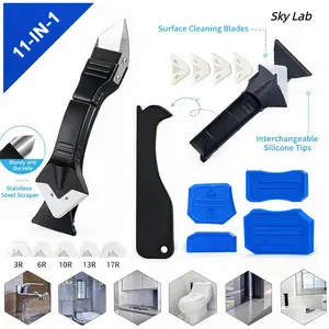 Sky Lab 11Pcs Silicone Caulking Tools 3 in1 Grout Removal Tool(Stainless Steelhead)&Grout Remove Scraper, Caulk Remover for Kitchen/Bathroom/Window