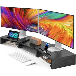 Dual Monitor Stand Riser for 2 Monitors, Adjustable Computer Monitor Stand with 2 Slot, Multifunctional Desktop Organizer Stand for Desk Laptop PC Computer Printer