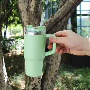 14-Oz Macaron Color Large Capacity Vacuum Insulated Cup, 304 Inner Stainless Steel, 201 Outer Shell, with PP Straw Handle, Office Car Coffee Mug