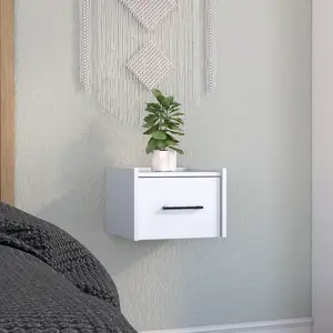 Boa Floating Nightstand End Table Side Table Wall-Mounted Single Drawer Design with Handle- White - Bedroom