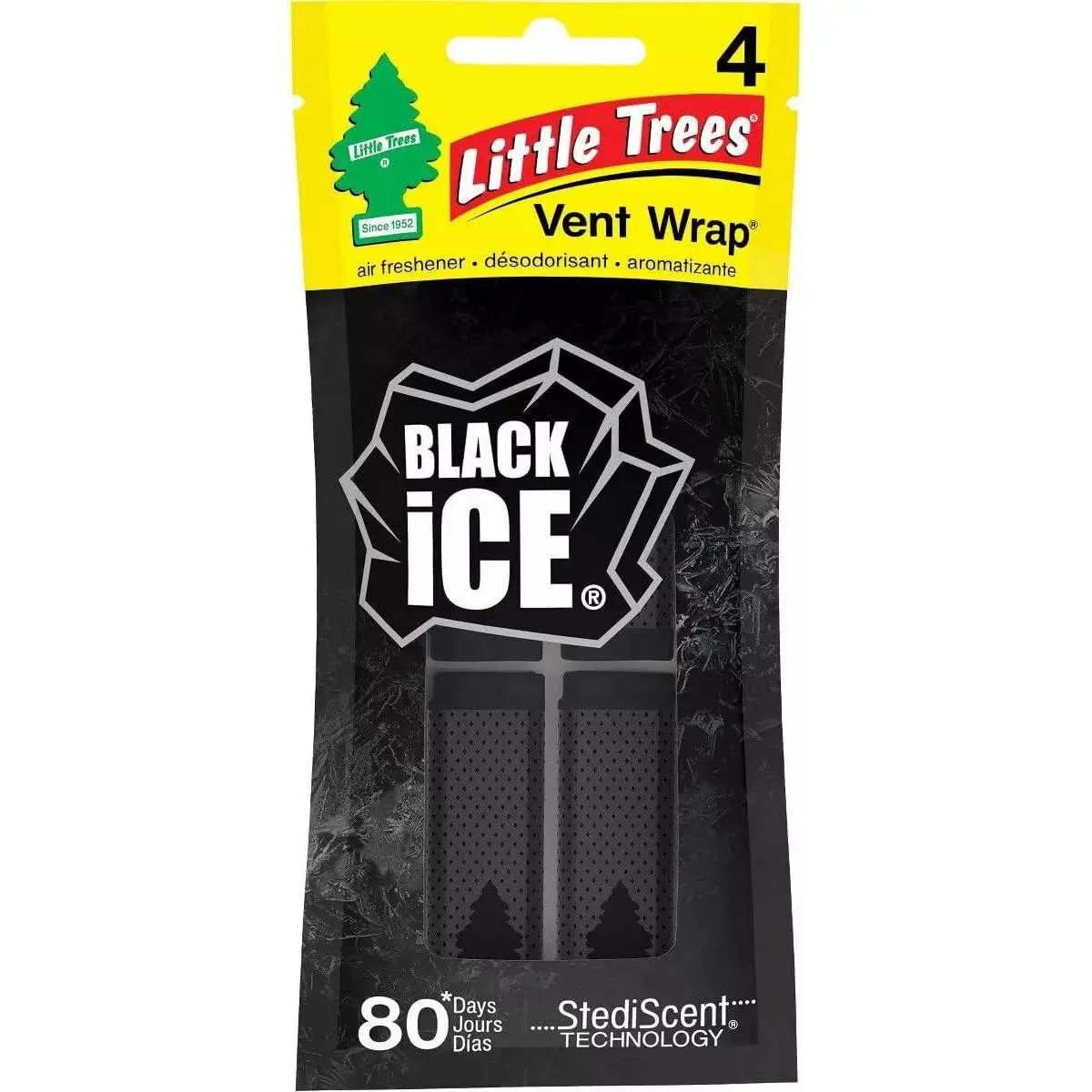 LITTLE TREES Car Fragrance Set | Scented Deodorizer Vent Wrap, Long-Lasting Scent, Slip-On Vent Blade Design, Black Ice (4 Count), Scented Car Fragrance, Car Fragrance System, Car Smell Products