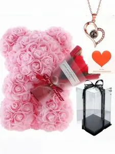 Handmade Eternal Flower Rose Teddy Bear Gift Box, Ideal for Couples' Dates, Valentine's Day, Anniversary, Birthday, Halloween