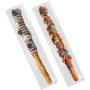 200 Pcs Self Sealing Cellophane Bags: 2x10 Inches Clear Pretzel Rod Resealable Pretzels Individual Bags for Packaging ICY Candy Treat Popsicle Cookies Stick