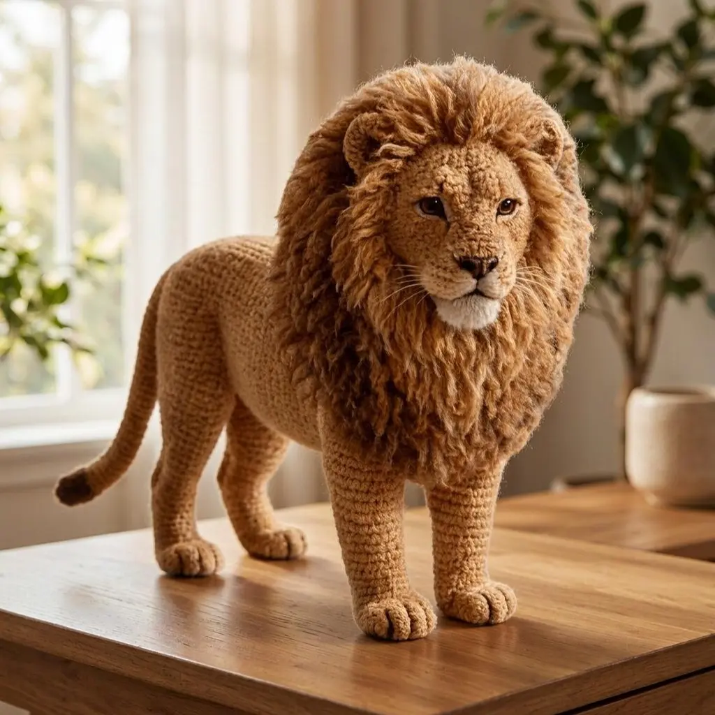 Beginner Crochet Kit for Adults - Lion Amigurumi Kit with Step-by-Step Video Tutorials, Pre-Started Yarn & Easy Instructions, 25cm/9.84in Finished Lion, DIY Crochet Starter Set Gift for Women & Kids Cute crochet