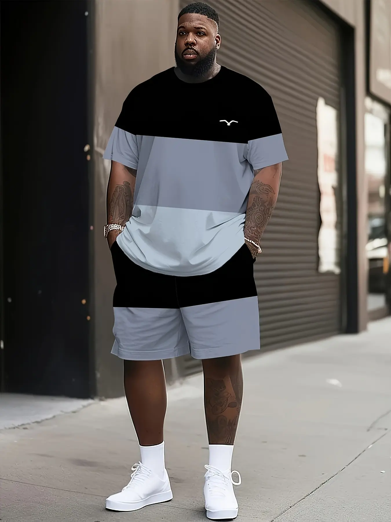 Men's Plus Size Short Sleeve Set, Casual Daily Wear, Low Profile with Inner Meaning, Must-Have Clothing Set, Loose Fit, All over Print