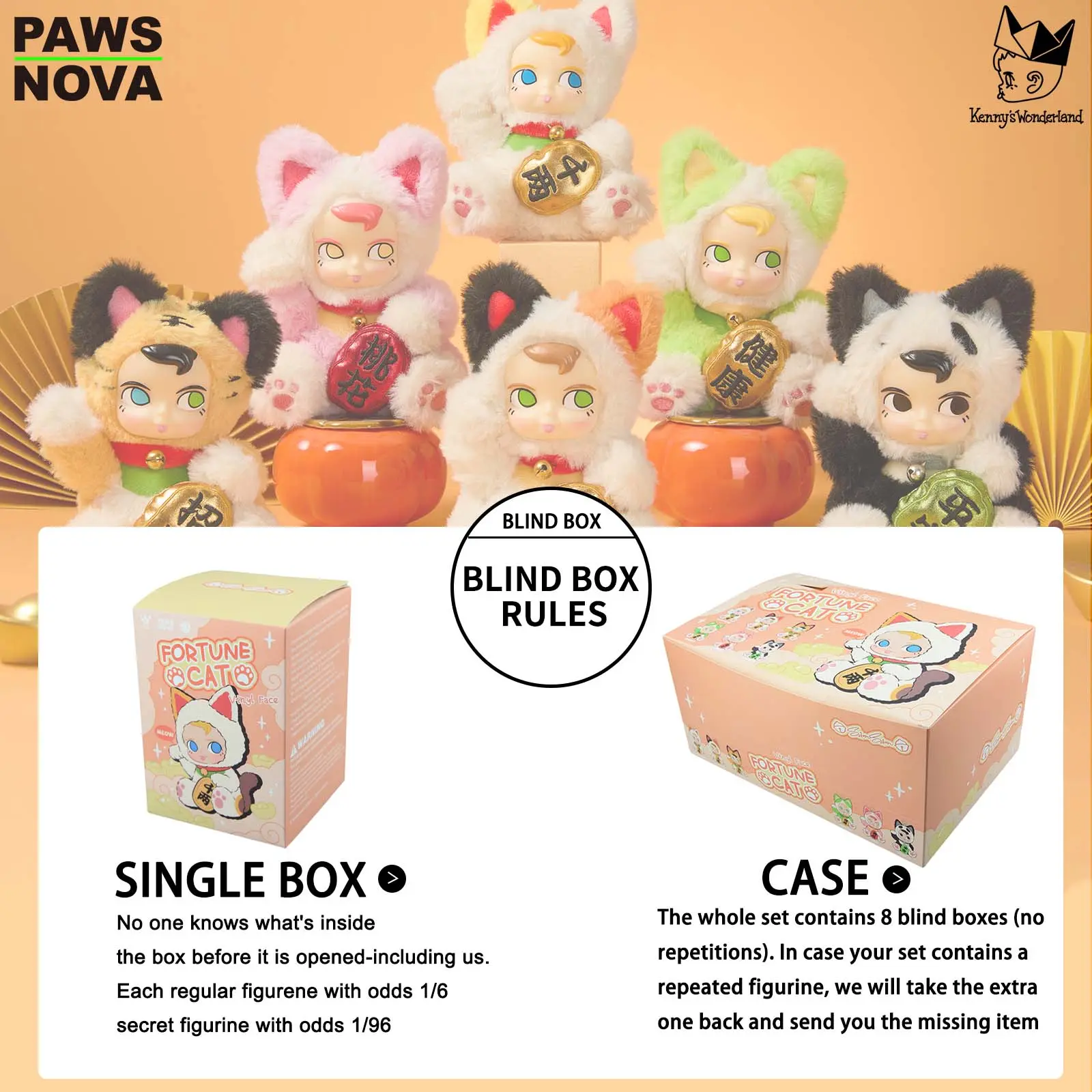 PAWSNOVA SAMSAM Blind Box Plush Keychain – Fortune Cat Mini