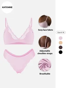 French Style Sexy Pastel Lace Lingerie Set for Women, Thin Push-Up Braless Underwear Sets, Comfortable, Casual and Stylish Nightwear