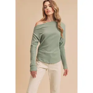 Aemi + Co One Shoulder Long Sleeve Knit Top